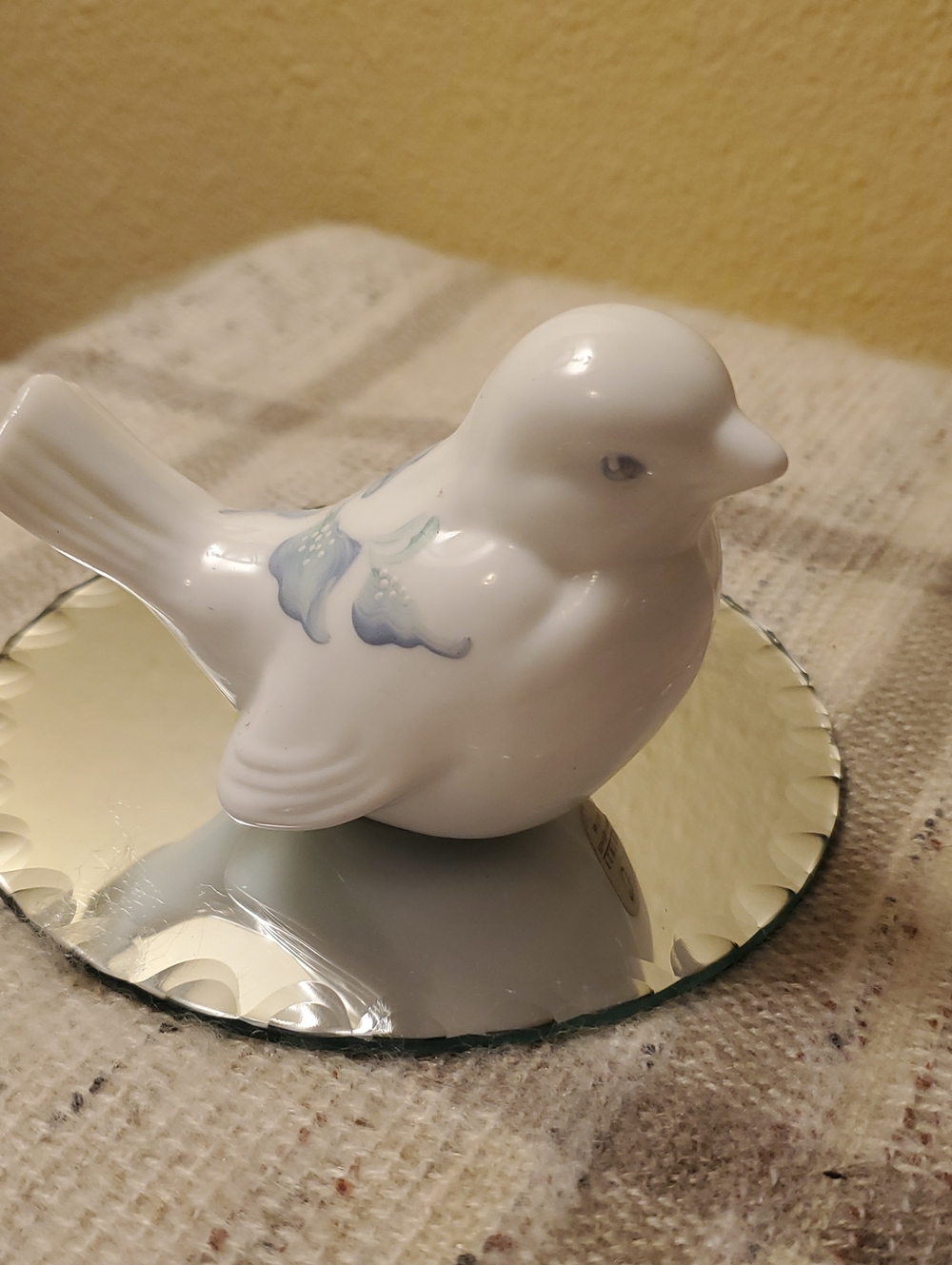Fenton White Porcelain Bird Figurine with Light Blue Floral Detail